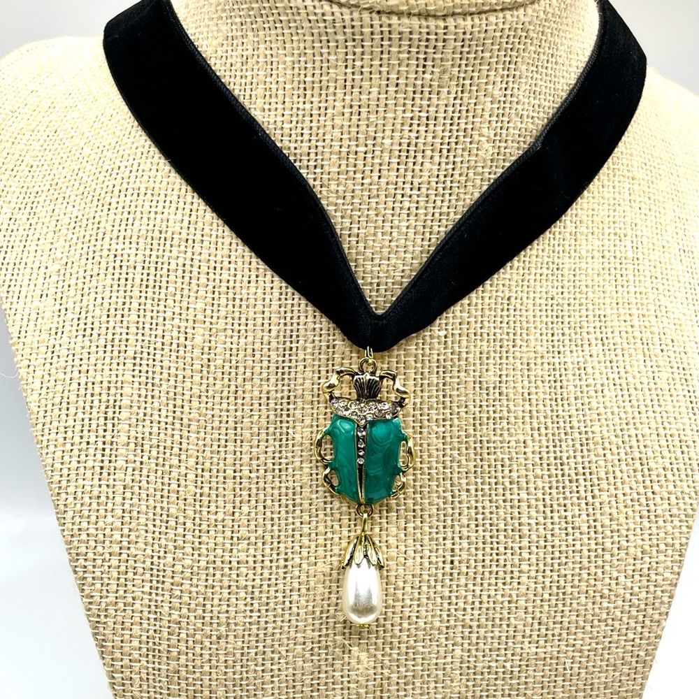 Green Enamel Scarab Beetle Necklace
